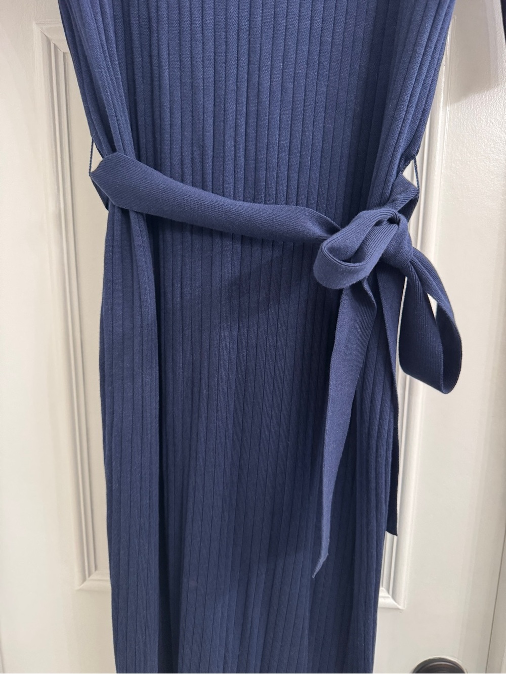 LOFT Navy Ribbed Tie-Waist Midi Dress